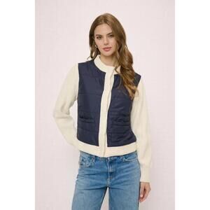 NEW CENTRAL PARK WEST nylon quilted jacket with sweater sleeves in navy combo